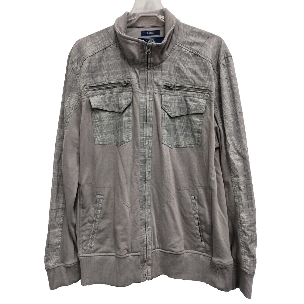 American Rag Utility Jacket Mens size Large Gray Checkered Softshell Y2K Grunge